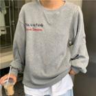 Long-sleeve Letter Embroidered Zipped Sweatshirt Melange Gray - One Size