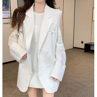 Double-breasted Vest / Long-sleeve Cold Shoulder T-shirt / Set