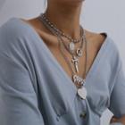 Alloy Pendant Layered Chiffon Necklace 0440 - Silver - One Size