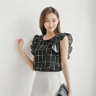Ruffled-detail Checked Blouse