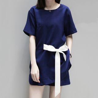 Set: Short-sleeve Tie-waist Top + Shorts