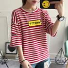 Striped Cut Out Elbow-sleeve T-shirt