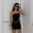 Strap-shoulder Tube Bodycon Dress Black - One Size