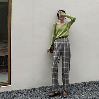Straight-leg Plaid Dress Pants
