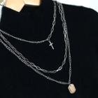 Alloy Tag & Star Pendant Layered Necklace Set Of 3 - 3x2a4 - One Size