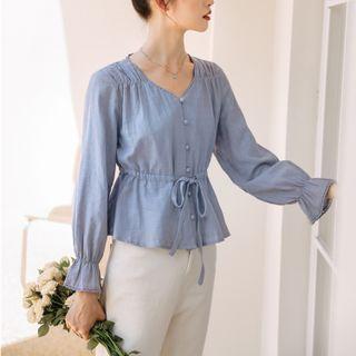 V-neck Blouse Airy Blue - One Size