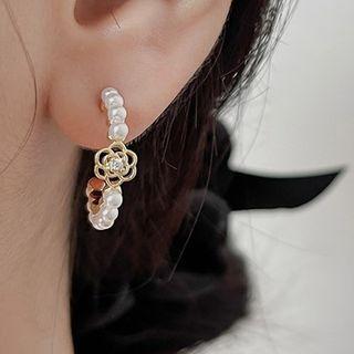 Faux Pearl Flower Half-hoop Earring