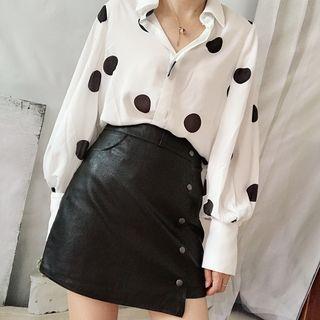 Faux Leathersingle-breasted A-line Skirt