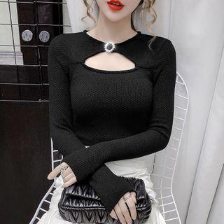 Long-sleeve Rhinestone Hoop T-shirt