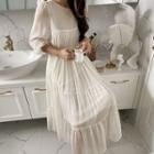 Sheer Maxi Tiered Dress With Sash Cream - One Size