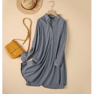 Striped Midi Shirtdress Stripes - Gray - One Size