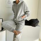 Drawcord Hoodie & Jogger Pants Sweatsuit Set Melange Gray - One Size
