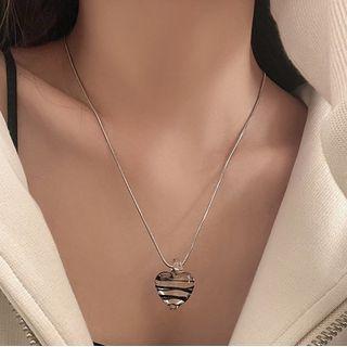 Heart Glass Pendant Alloy Necklace Silver - One Size