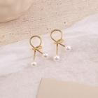 Faux Pearl Alloy Knot Earring 1 Pair - Gold Pearl - One Size