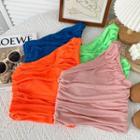One-shoulder Ruched Crop Tank Top