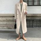 Long Sleeve V-neck Double Breasted Plain Long Blazer