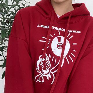 Long-sleeve Printed Hoodie Red - One Size