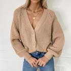 Puff-sleeve V-neck Cardigan