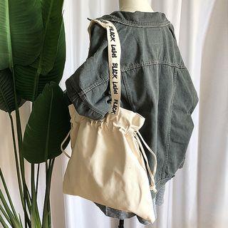 Lettering Drawstring Canvas Tote Bag