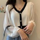 Long-sleeve Panel Contrast Trim Cropped Knit Top