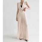 Sleeveless Pleated Jumpsuit With Belt