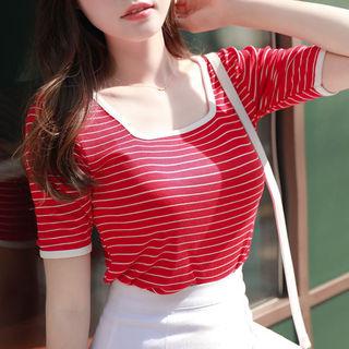 Square-neck Stripe Ringer T-shirt