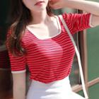 Square-neck Stripe Ringer T-shirt