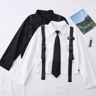Buckled-accent Long-sleeve Crop Shirt With Tie