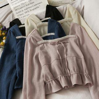 Embossed Square-neck Chiffon Crop Top In 6 Colors