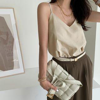 V-neck Linen Blend Cami Top Beige - One Size