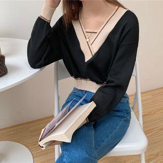 V-neck Mock-two Piece Knit Top