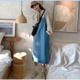 Front Pocket Denim Jumper Skirt Blue - One Size