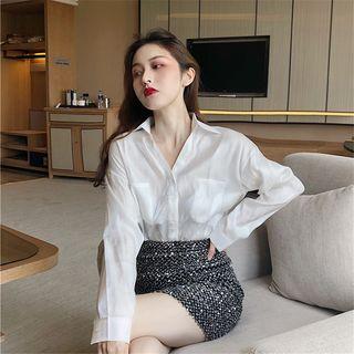 Long-sleeve Glitter Plain Shirt
