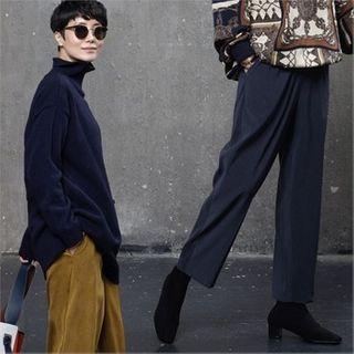 Pintuck-trim Wide-leg Baggy Pants