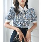 Puff-sleeve Scarf Print Shirt