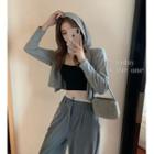 Long-sleeve Hooded Cardigan / Faux Pearl Strap Camisole / High-waist Loose Fit Pants