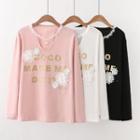 Faux Pearl Crochet Trim Long Sleeve T-shirt