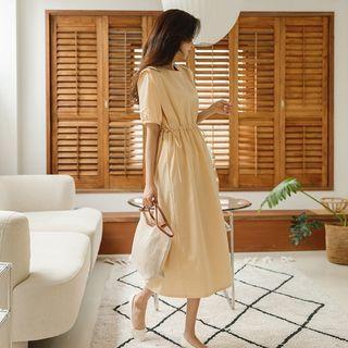 Puff-sleeve Tie-side Long Dress