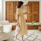 Puff-sleeve Tie-side Long Dress