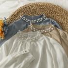 Pearl-neckline Loose-fit Long Top