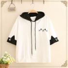 Cat Embroidered Two-tone Short-sleeve Hoodie
