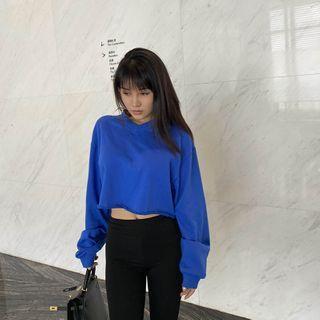 V Neck Plain Loose-fit Long-sleeve Sweatshirt
