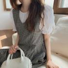Puff Sleeve Pleated Blouse / Check Tank Dress