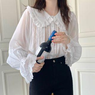 Ruffle Trim Trim Blouse White - One Size