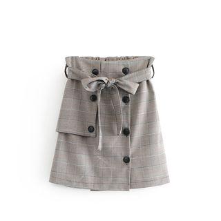 Double-breasted Plaid Skirt