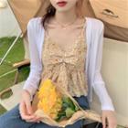 Long-sleeve Cardigan / Sleeveless V-neck Floral Top