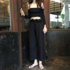 Plain Off Shoulder Long Sleeve Top / Wide Leg Pants