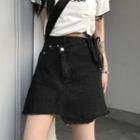 Fray Hem Asymmetric Denim Mini Skirt