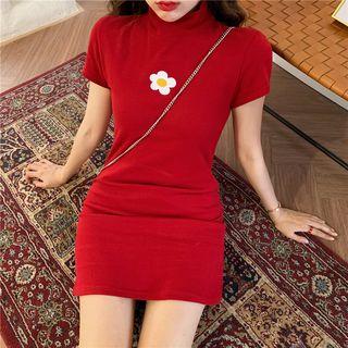 Flower Pencil Dress Red - One Size