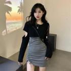 Long-sleeve Cut-out T-shirt / Mini Sheath Tank Dress / Set